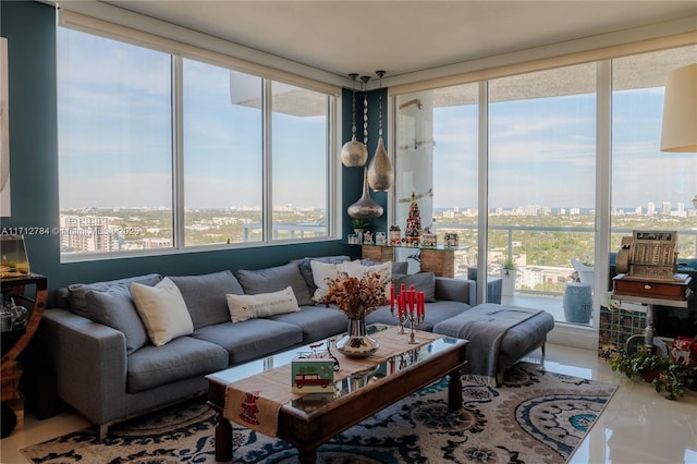 sunroom / solarium featuring a city view