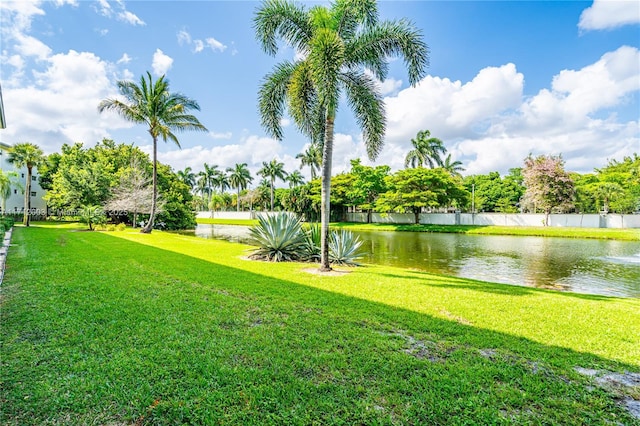 view of yard with a water view