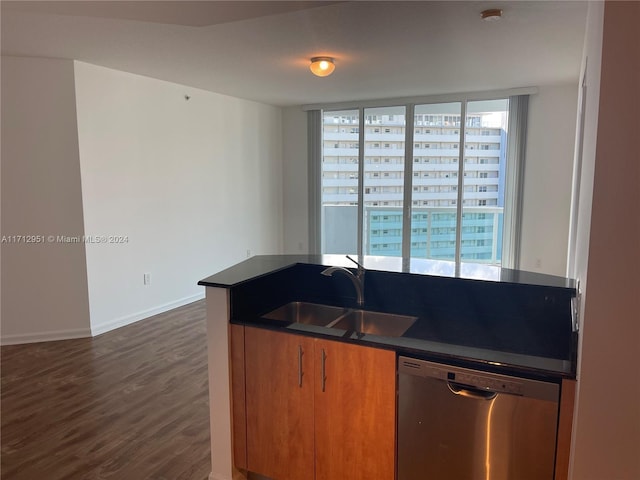 kitchen with dishwasher, dark hardwood / wood-style floors, and sink