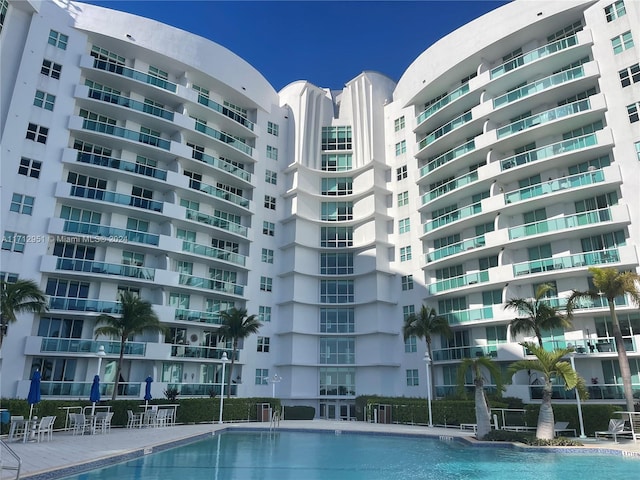 view of swimming pool with a patio