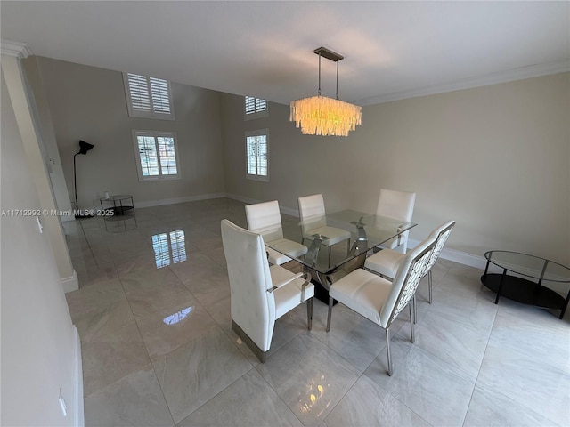 unfurnished dining area featuring light tile patterned flooring and an inviting chandelier