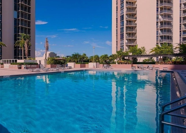 view of swimming pool with a patio area