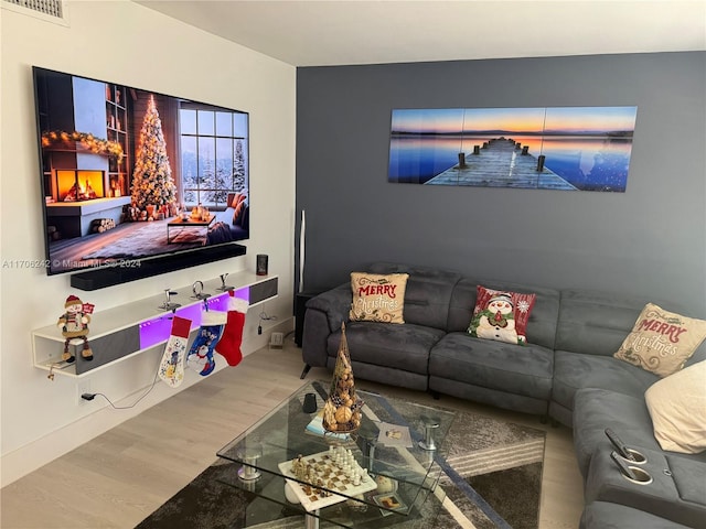 living room with hardwood / wood-style floors