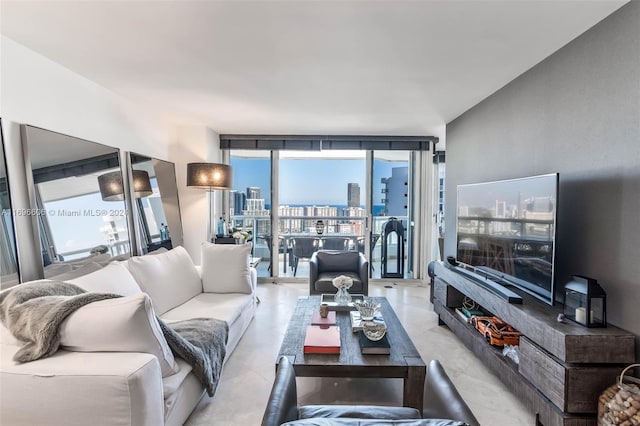 living room with a wall of windows