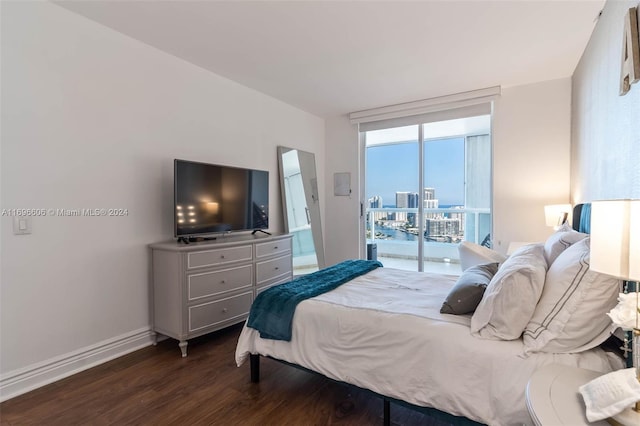 bedroom featuring dark hardwood / wood-style flooring and access to outside