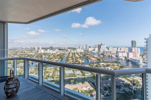 balcony featuring a water view