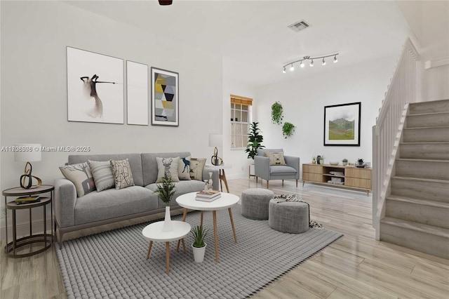 living room with light wood-type flooring