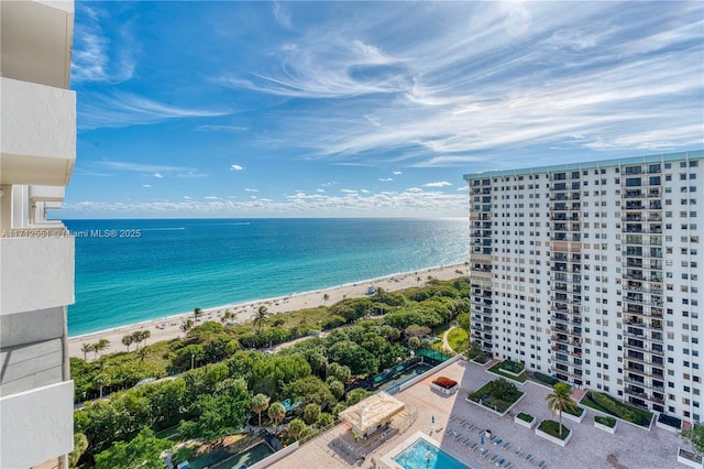 property view of water with a beach view