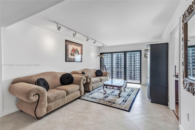 living room featuring light tile patterned flooring