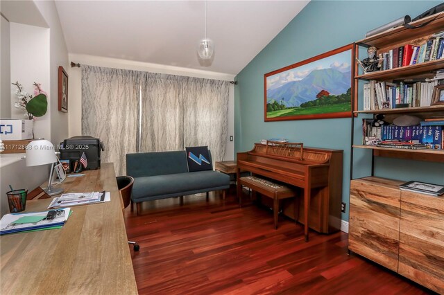 interior space with vaulted ceiling and dark hardwood / wood-style floors