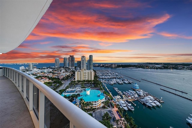 exterior space with a water view