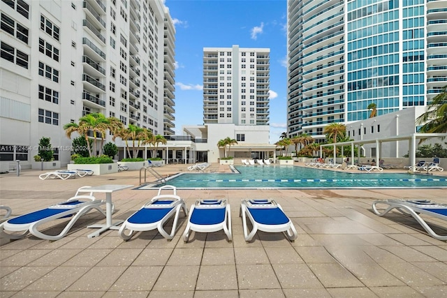 view of swimming pool featuring a patio