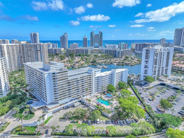 aerial view with a water view