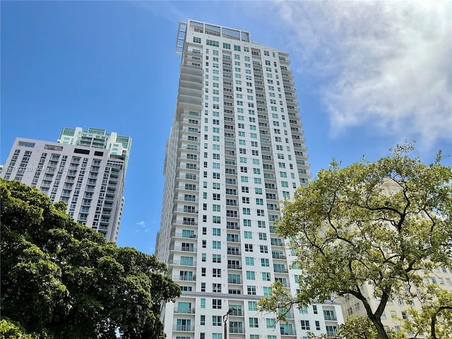 view of building exterior with a city view