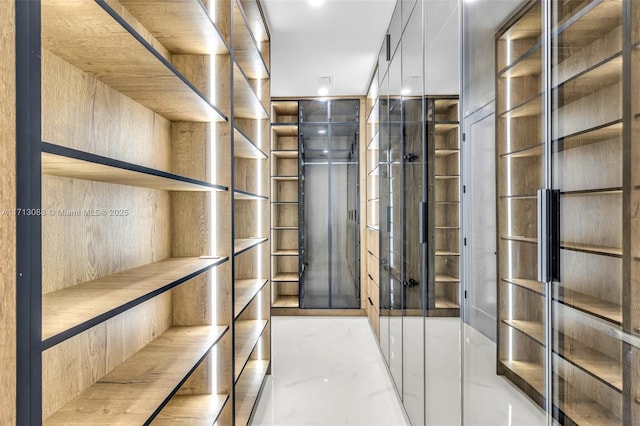 walk in closet with marble finish floor