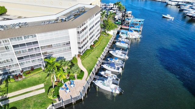 aerial view featuring a water view