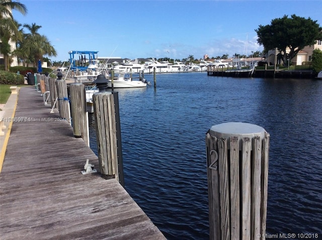 view of dock with a water view