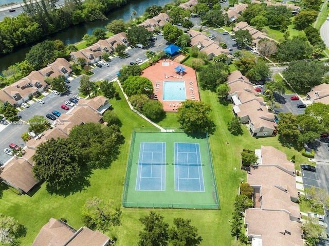 aerial view with a water view