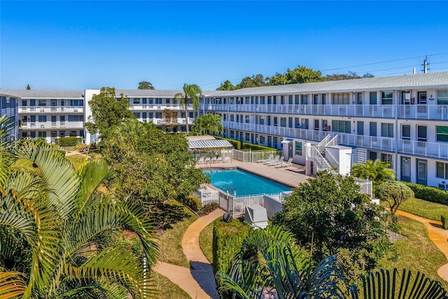 view of swimming pool with a patio