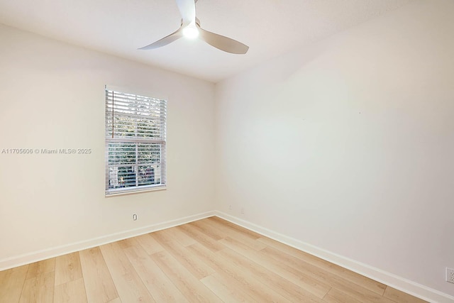 spare room featuring ceiling fan and light hardwood / wood-style flooring