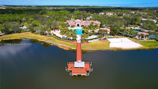 aerial view with a water view