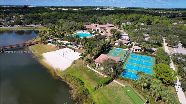 aerial view with a water view