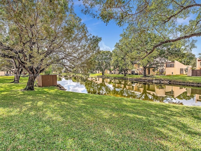 view of yard with a water view