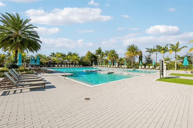 view of pool featuring a patio area