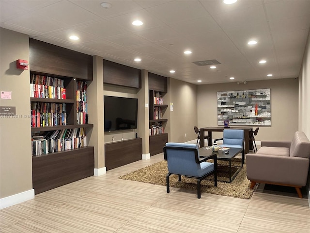 living room featuring light tile patterned floors