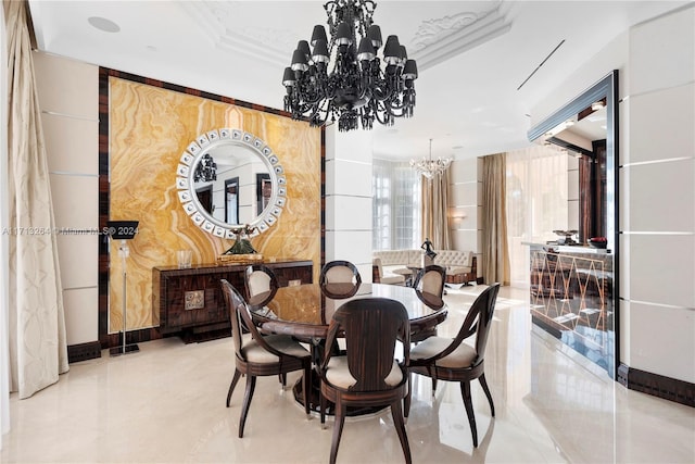 dining room with a chandelier