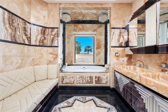 bathroom featuring tiled bath