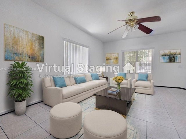 8315 NW 5th Ave Unit 8315, Miami, FL 33150 - living room with baseboards, ceiling fan, and light tile patterned floors