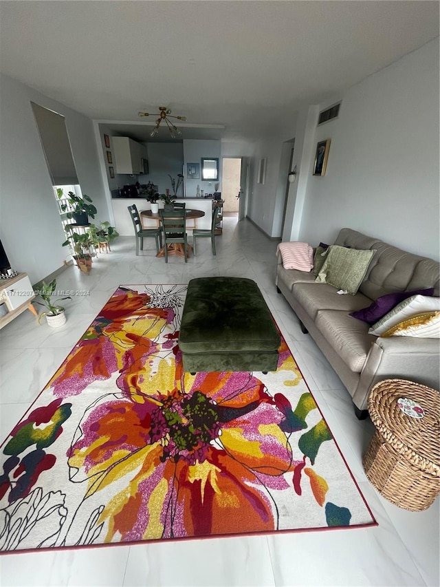 living room with ceiling fan