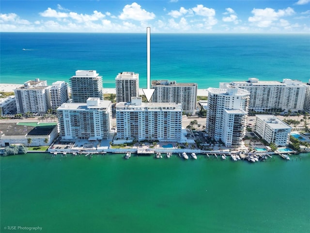 bird's eye view featuring a water view