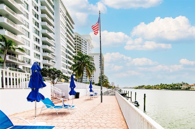 dock area with a water view