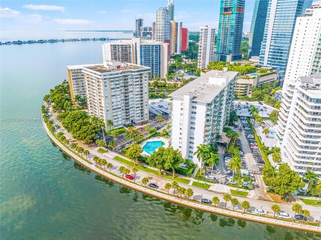 aerial view with a water view