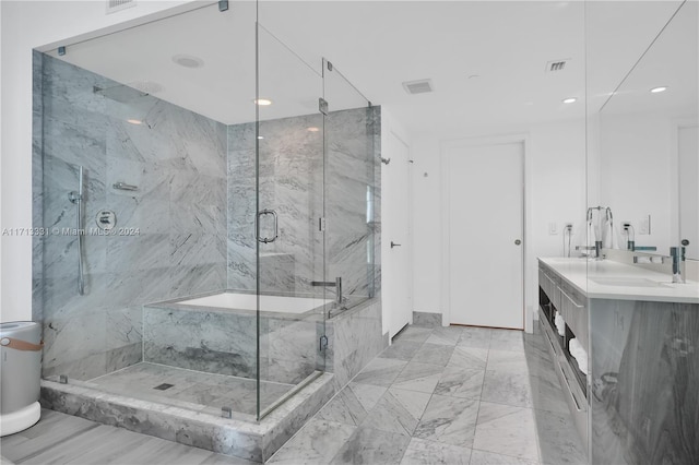 bathroom featuring vanity and walk in shower