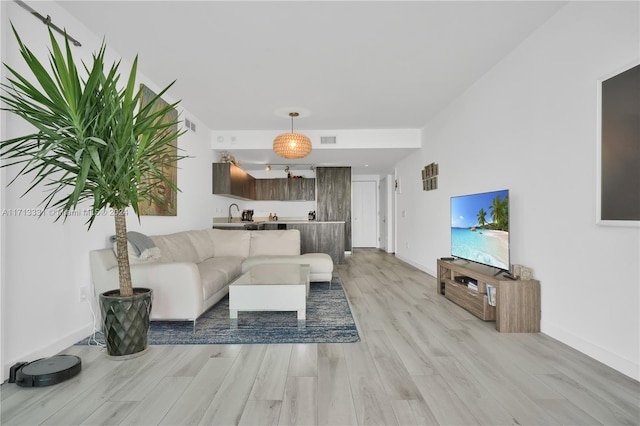 living room featuring light wood-type flooring