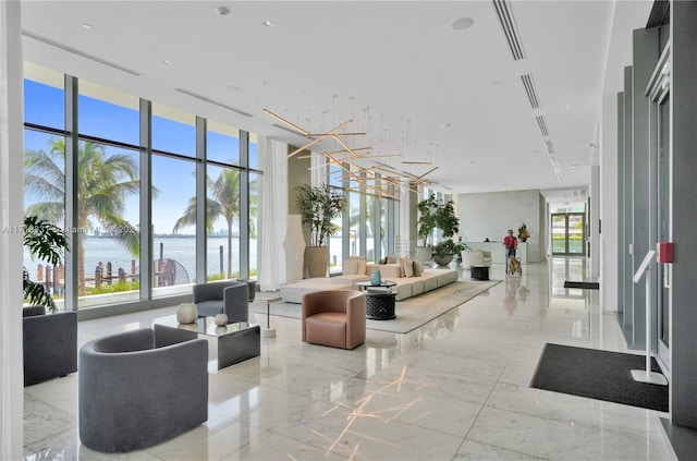 lobby with a water view