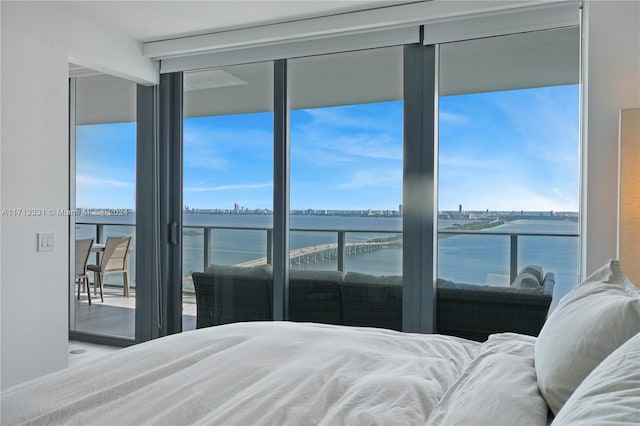 bedroom with a water view