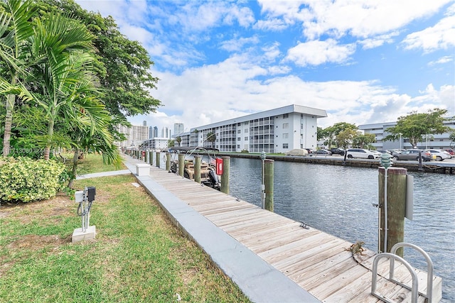 dock area with a water view