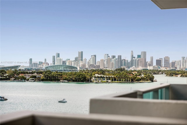 city view with a water view