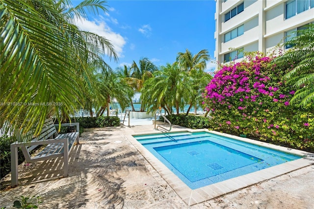 view of swimming pool with a patio area