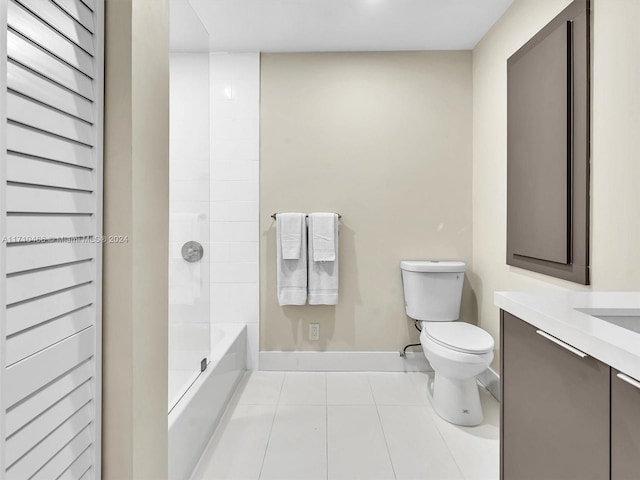 full bathroom featuring tile patterned flooring, vanity, shower / bathtub combination, and toilet