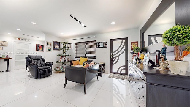 living room with light tile patterned floors