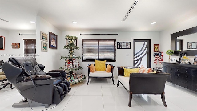 living room featuring light tile patterned floors