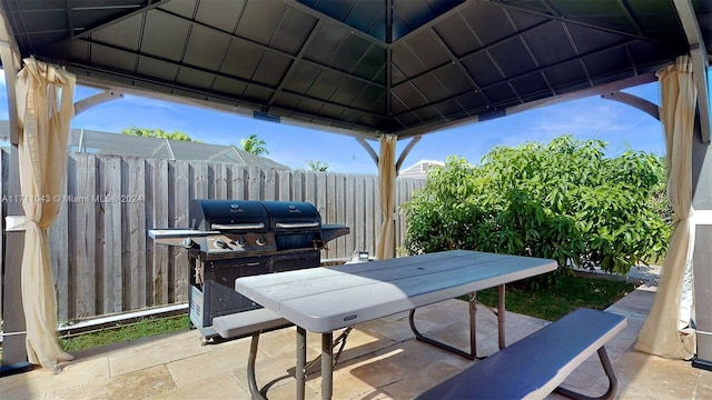 view of patio featuring a gazebo and grilling area