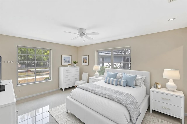 410 Miller Rd, Coral Gables, FL 33146 - bedroom with light carpet, baseboards, and ceiling fan