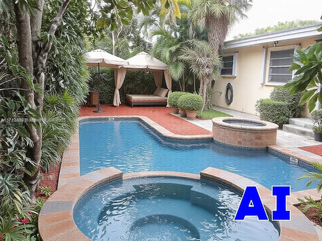 410 Miller Rd, Coral Gables, FL 33146 - view of swimming pool with a pool with connected hot tub and a patio