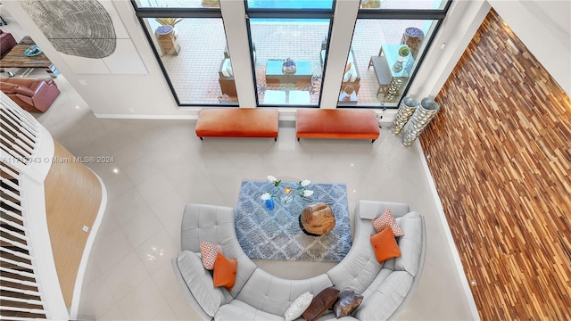 living room featuring tile patterned flooring